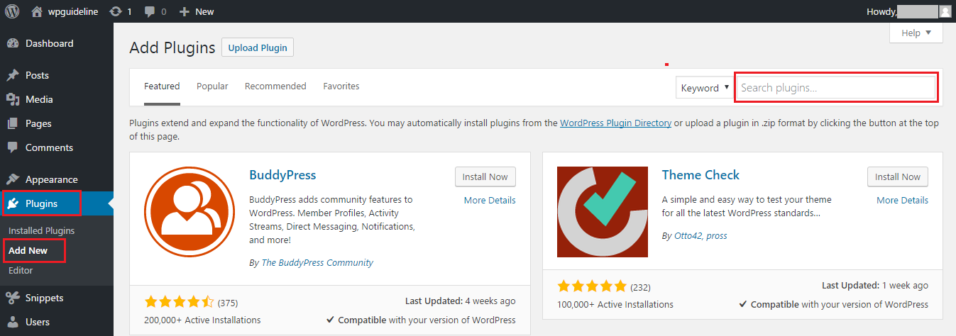 Search a Plugin at WordPress admin area