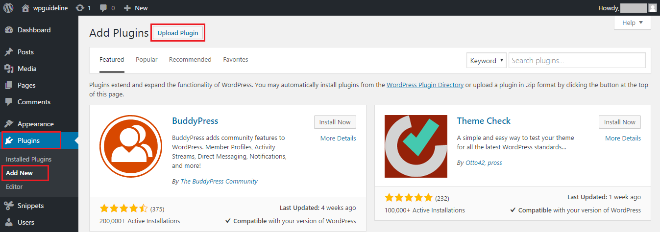 Upload a plugin on WordPress website