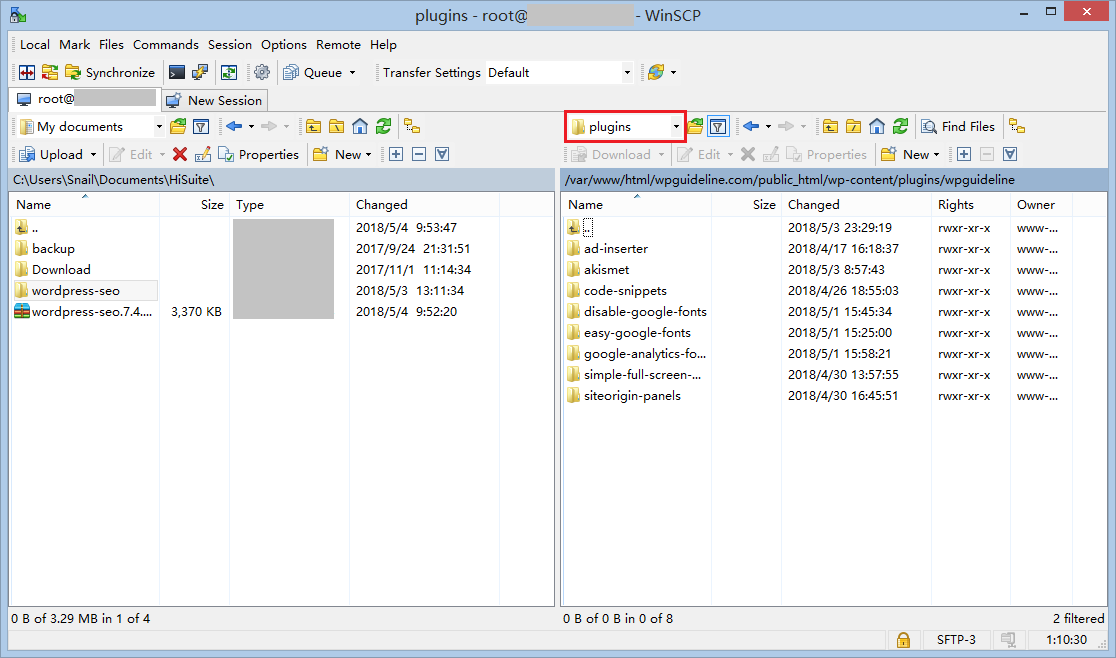 WinSCP control panel