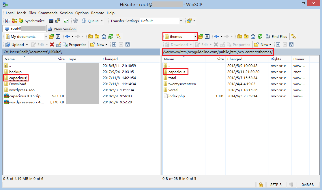 upload theme with WinSCP