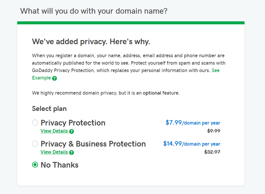 Privacy protection option