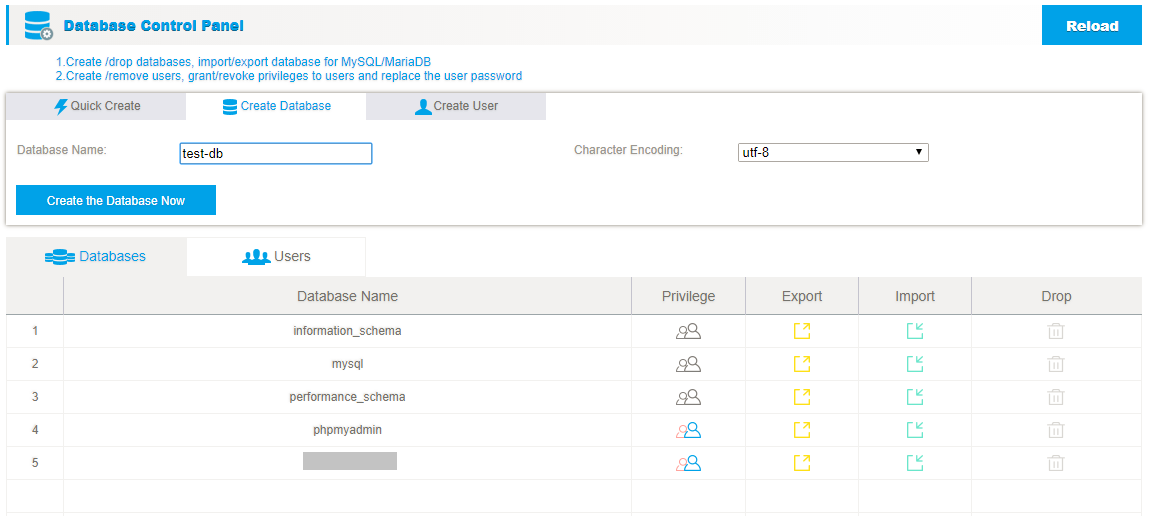 Create MySQL database page