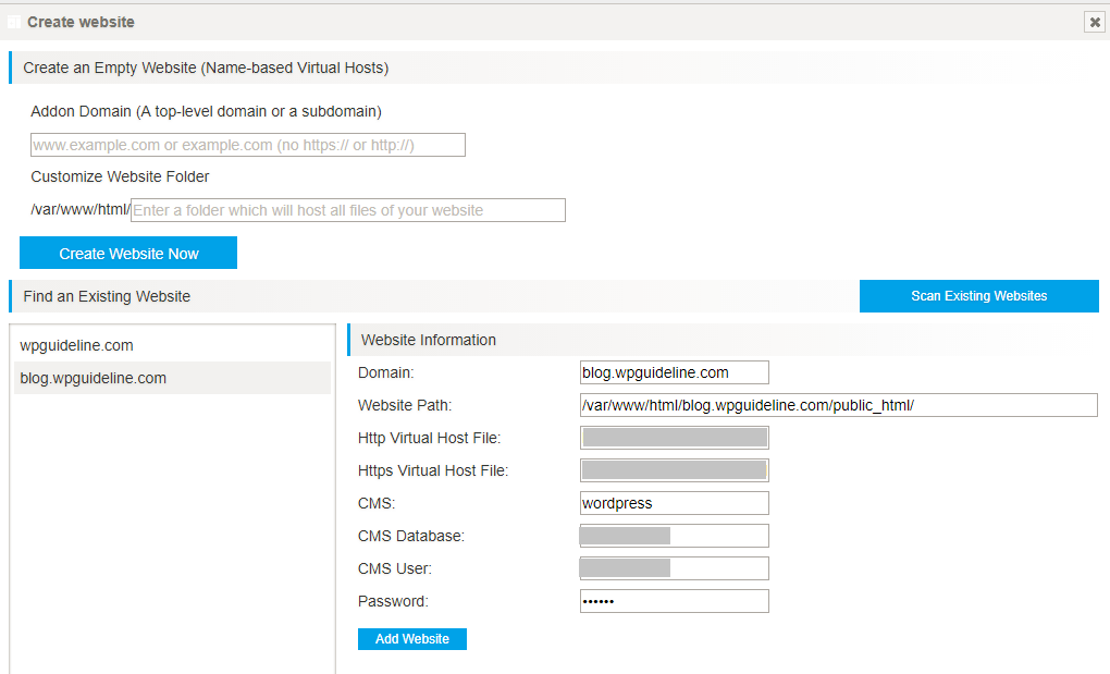 Scan existing websites