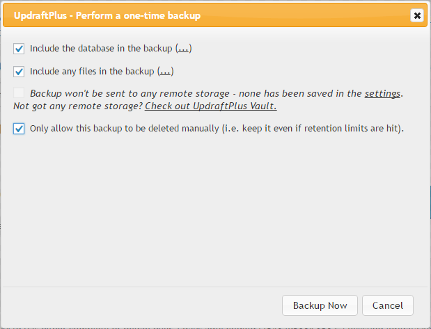 Updraftplus manual backup