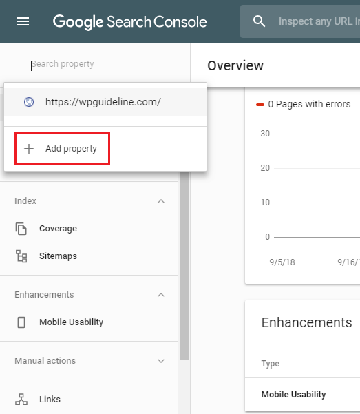 Add property in Google search console