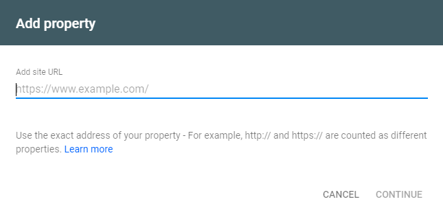 Add site URL in Google search console 