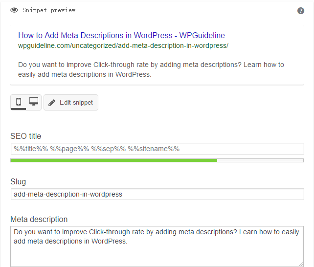 Snippet preview in Yoast SEO plugin