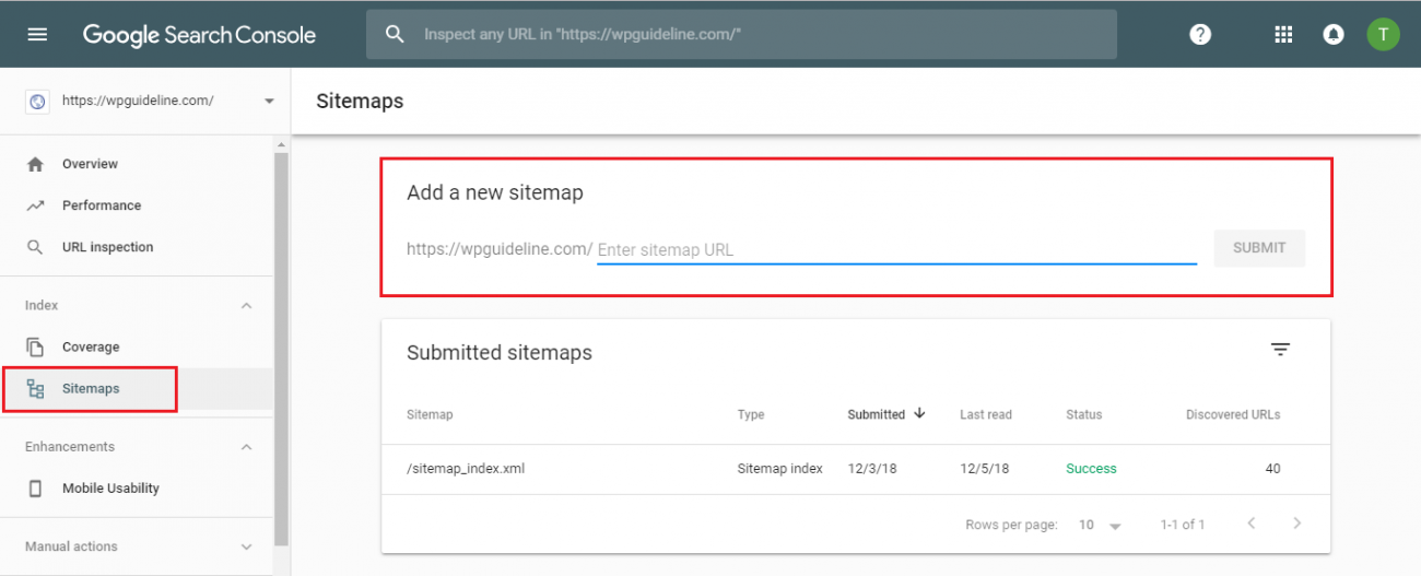 Submit sitemap to Google search console
