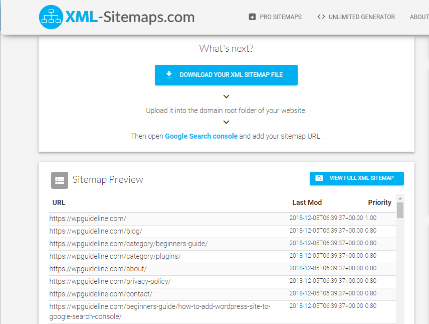 XML sitemap online generator
