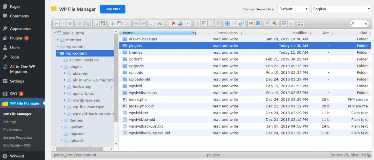 WP File Manager Interface