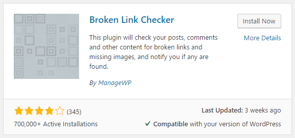 Search for Broken link checker plugin