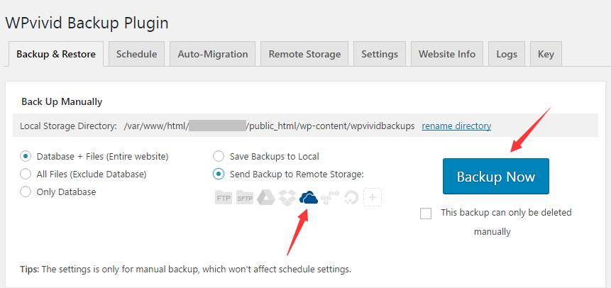 Backup&Restore tab page