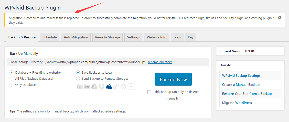 Migrate WordPress site successfully.