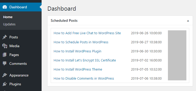 Display scheduled posts in WordPress admin dashboard