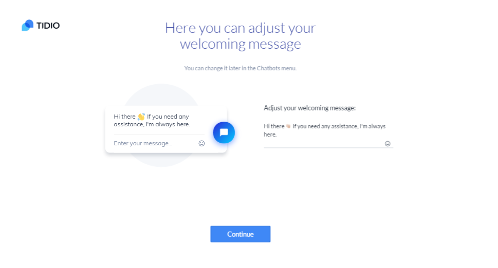 Welcoming message of Tidio Live Chat