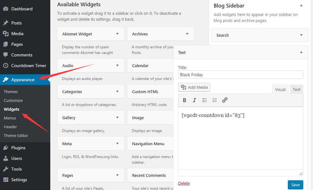 Add a countdown timer widget to WordPress sidebar