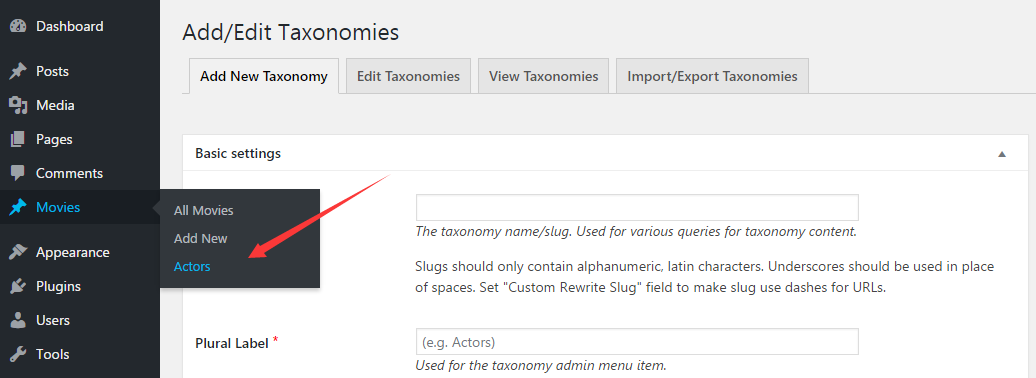 Actors: cutome taxonomies