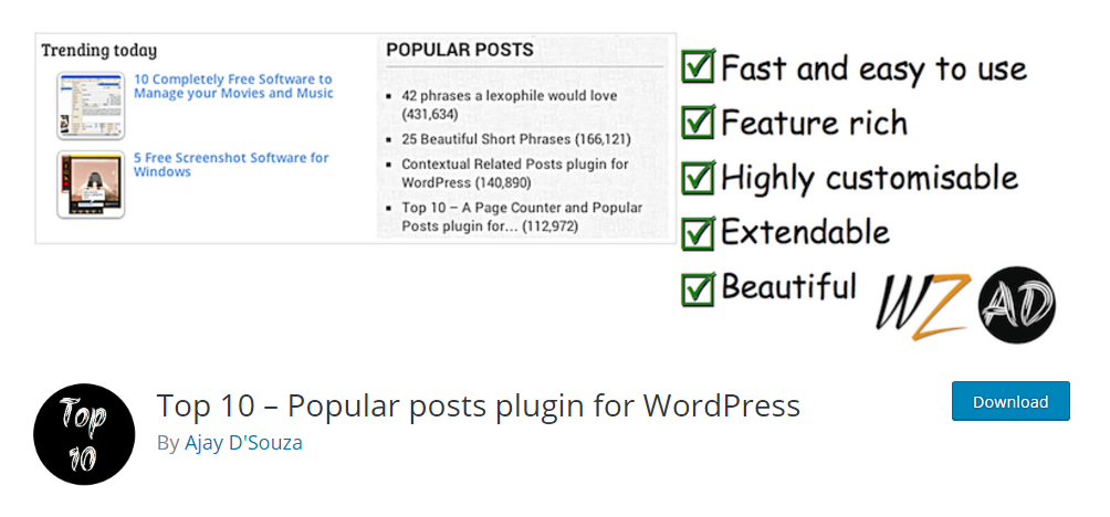 Top 10 - Popular posts plugin for WordPress 