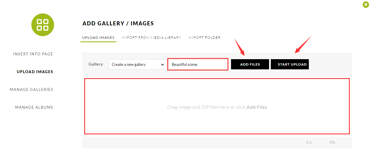 Upload images with NextGen Gallery plugin