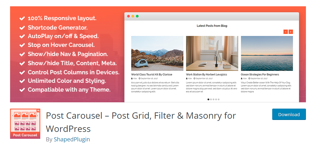 Post Carousel - Post Grid, Filter & Masonry for WordPress