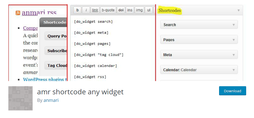 amr shortcode any widget