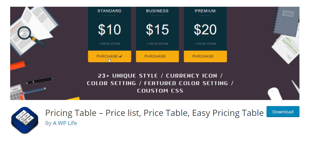 Pricing Table - Price List, Price Table, Easy Pricing Table