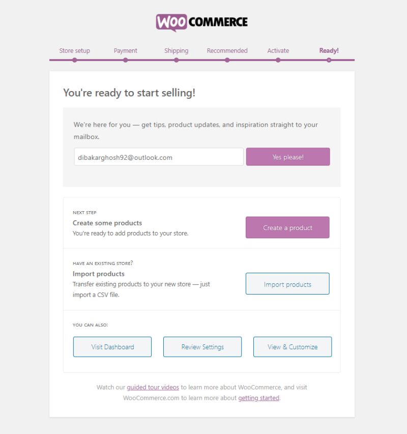 WooCommerce setup complete