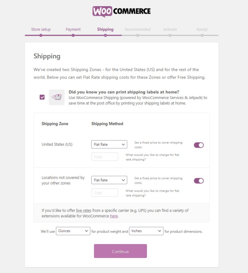 WooCommerce shipping options