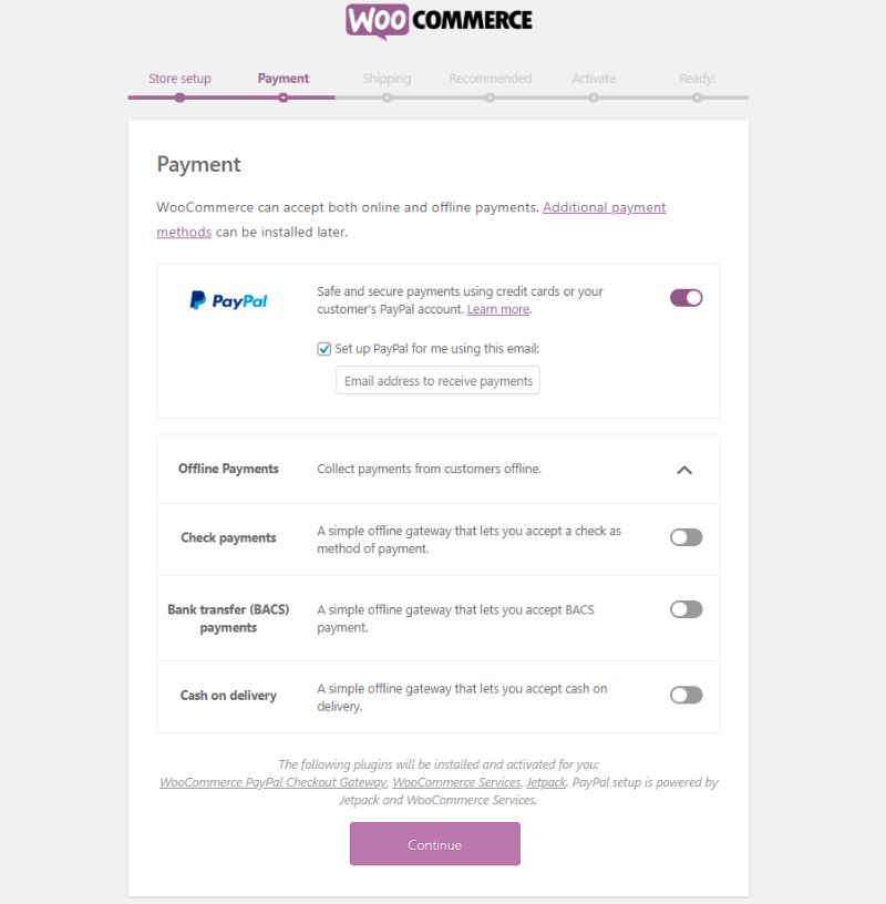 WooCommerce setup payment