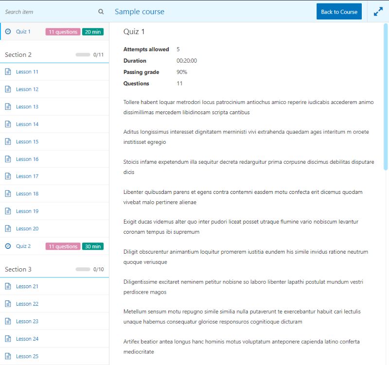 How a quiz looks like LearnPress