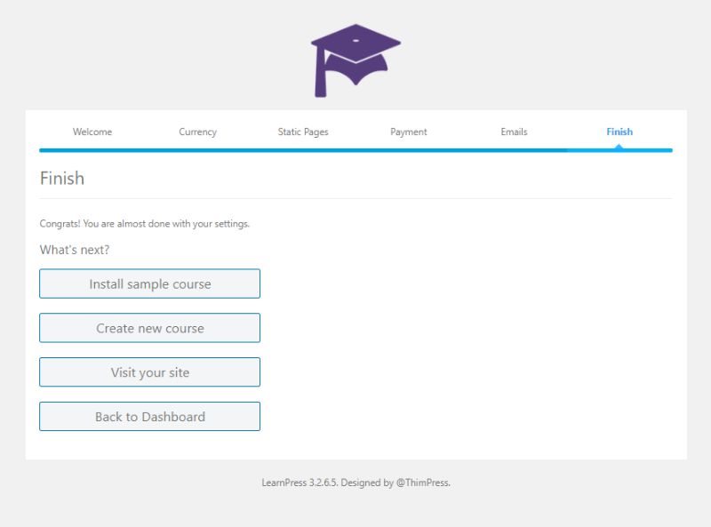 LearnPress setup wizard completed