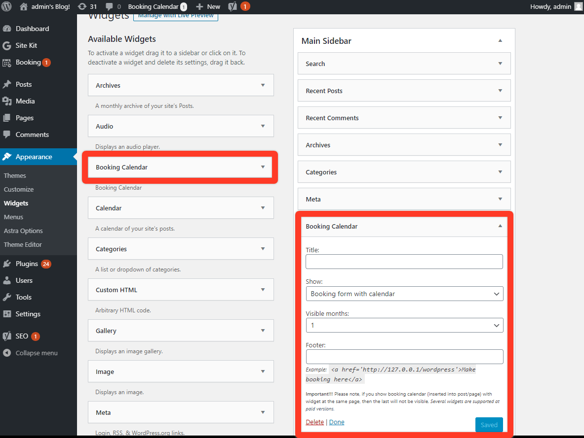 Add booking form to sidebar.