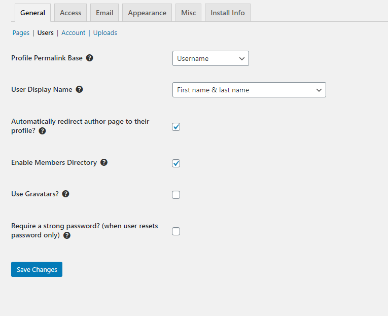 Users settings