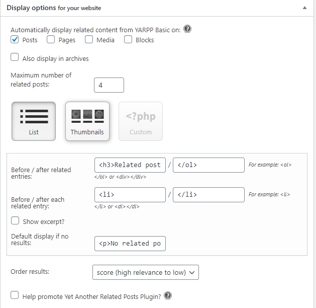 Display options for your website