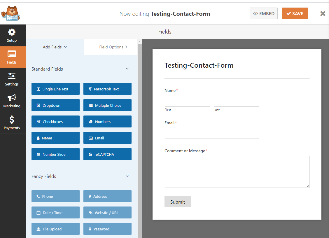 Drag and drop builder of WPForms