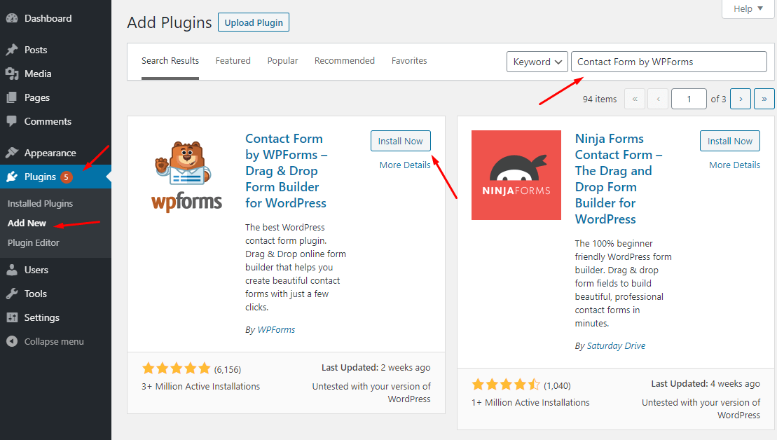 Install Contact Form by WPForms