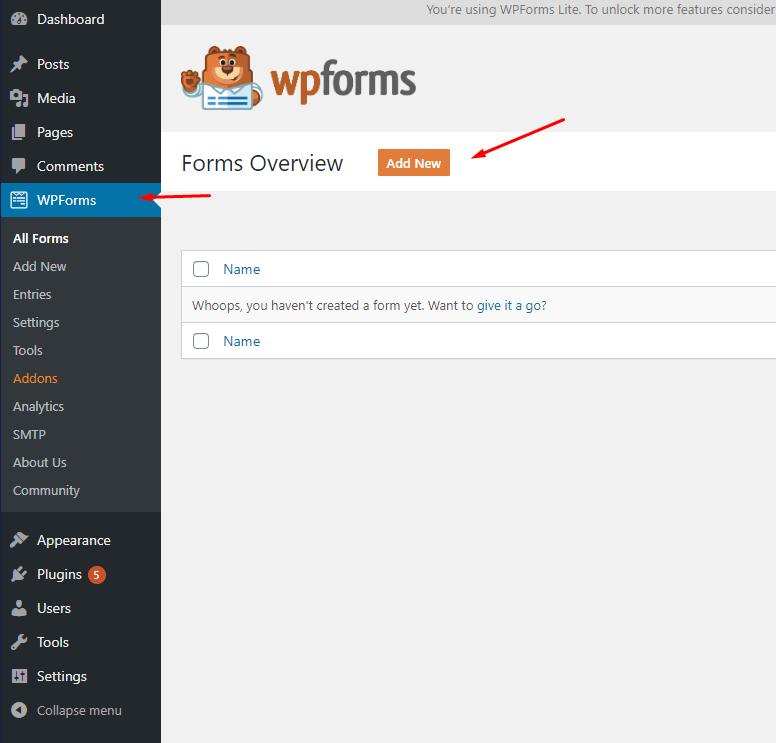 Add New in WPForm