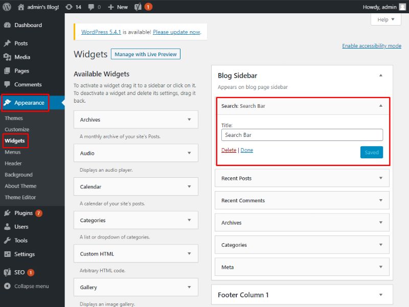 Add search widget to WordPress sidebar