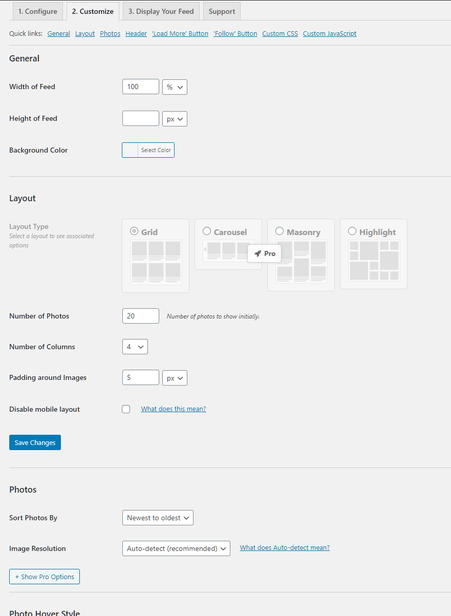 Customize tab page