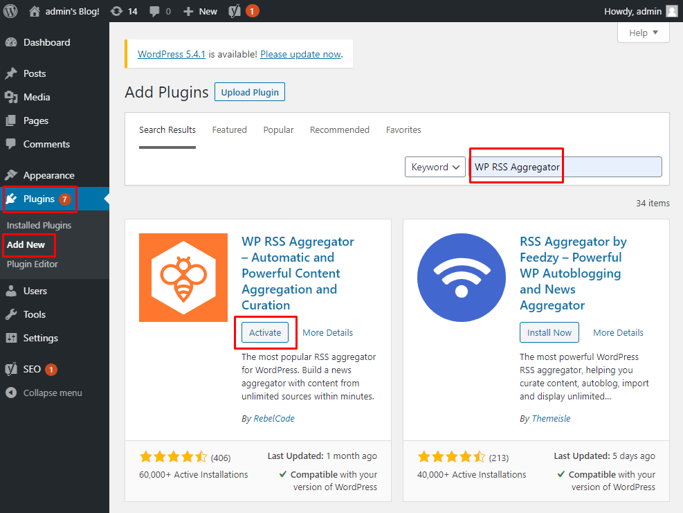 Install WP RSS Aggregator plugin