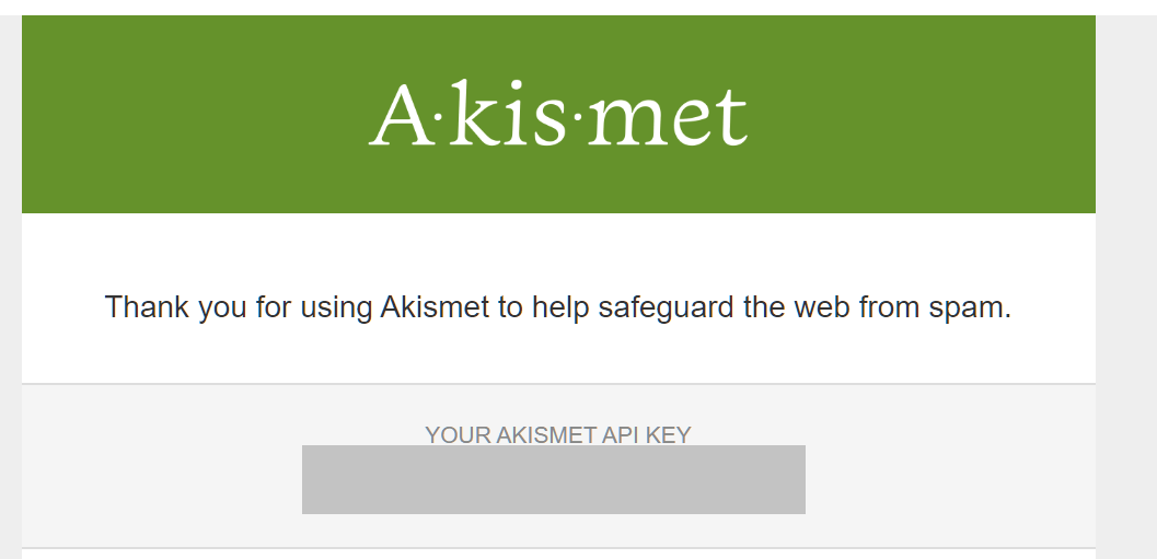 Akismet API key delivered